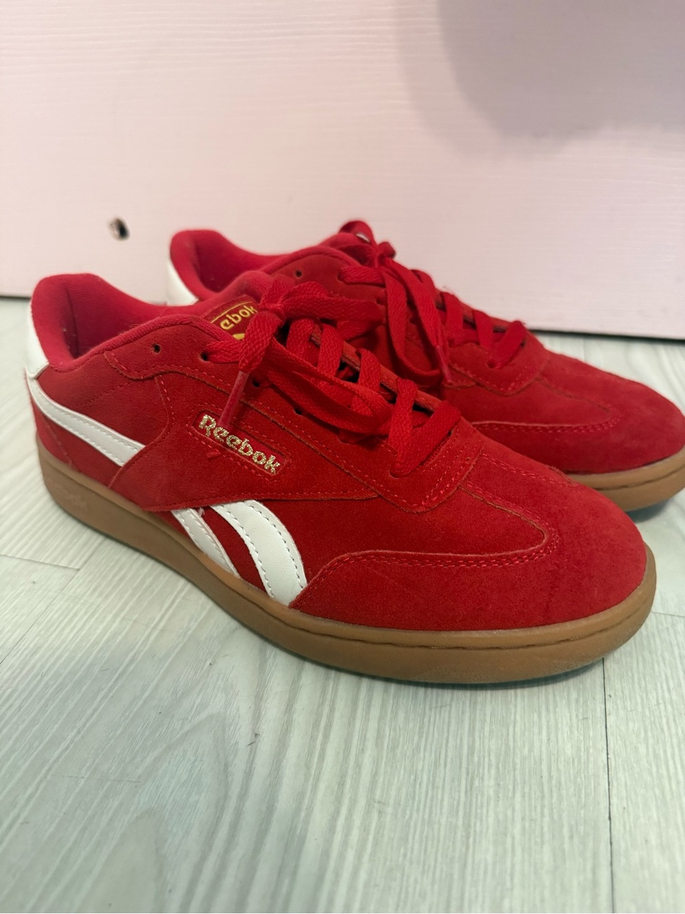 Reebok Red Suede Sneakers with White Stripes